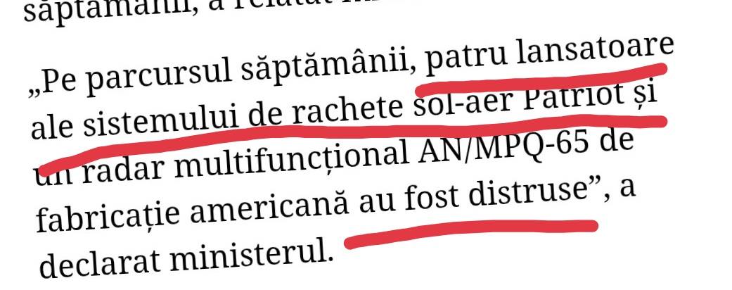 Nu știu dacă printre alea patru lansatoare Patriot distruse de ruși săptămâna ac Nu știu dacă printre alea patru lansatoare Patriot distruse de ruși săptămâna ac