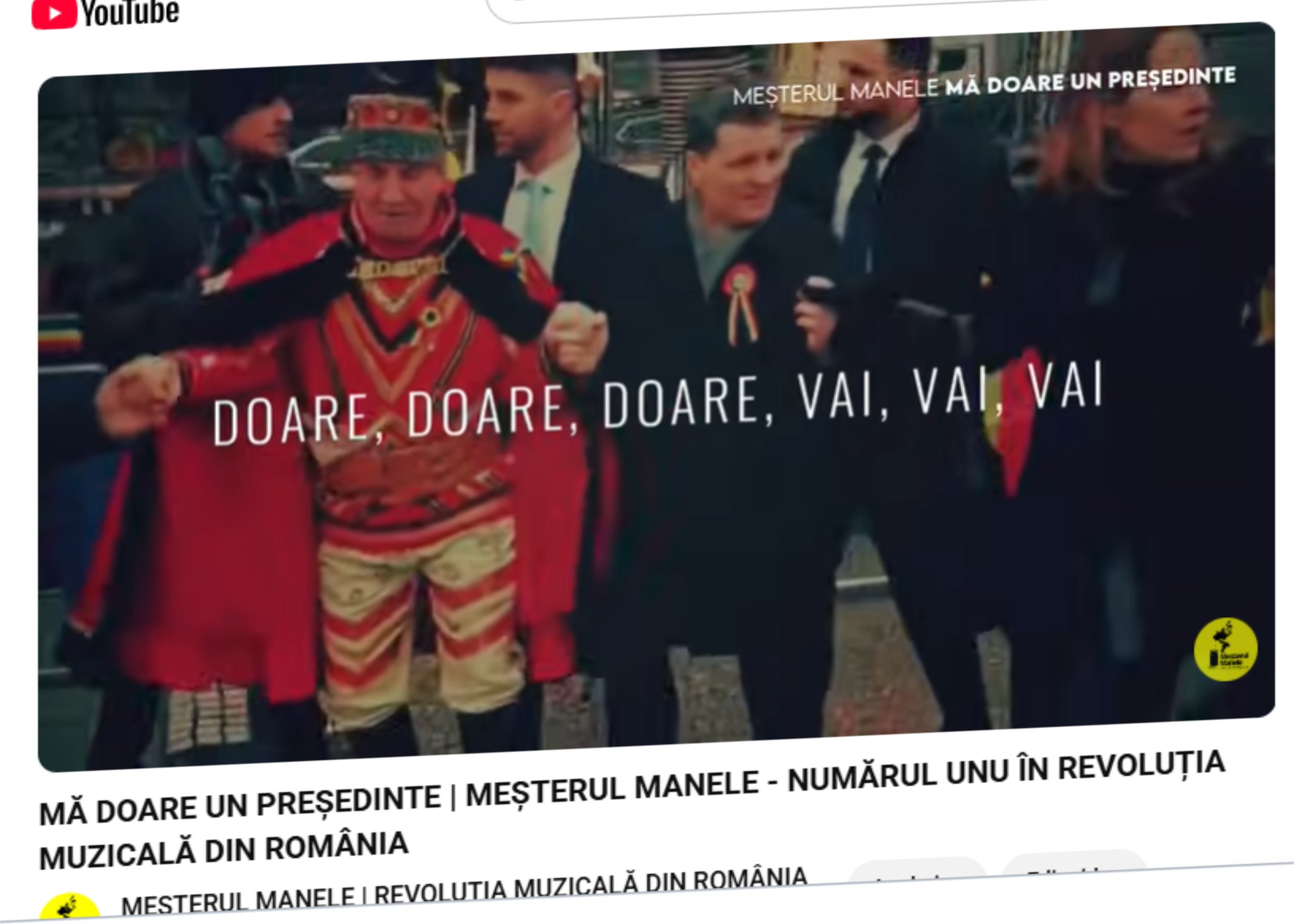 Noul single Meșterul Manele, intitulat MĂ DOARE UN PREȘEDINTE este acum pe YouTu Noul single Meșterul Manele, intitulat MĂ DOARE UN PREȘEDINTE este acum pe YouTu